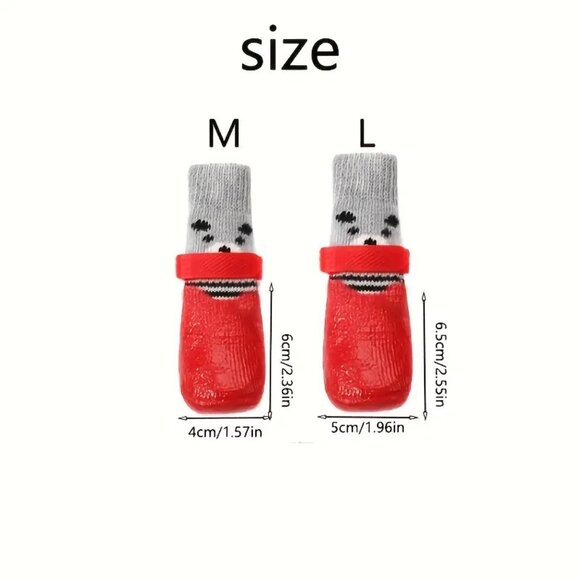 4 Pet Socks Weatherproof Dog Cat Velcro Non Slip Cute sz Small Red Gray Black - Picture 4 of 4